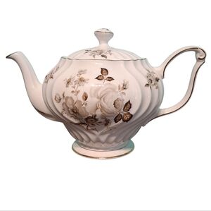 Queen Anne Floral White and Brown Teapot 'Terra Nova'
